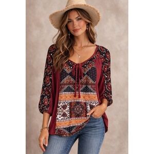 Anthropologie Figueroa & Flower Boho Patchwork Blouse XL Cottagecore Festival